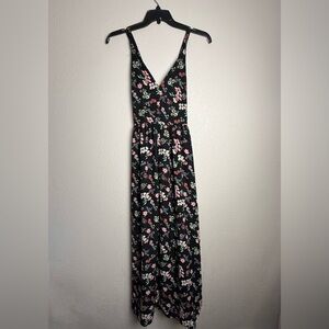 Gap Women Size 6 Maxi Sleeveless Floral Summer Black Dress‎